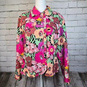 WOMENS REDD JEANS BRIGHT FLORAL JACKET SCALLOPED EDGES RHINESTONE BUTTONS SZ12